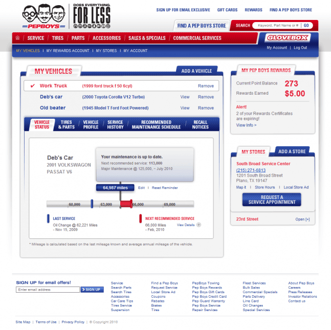 Pep Boys Vehicle Service Status screenshot